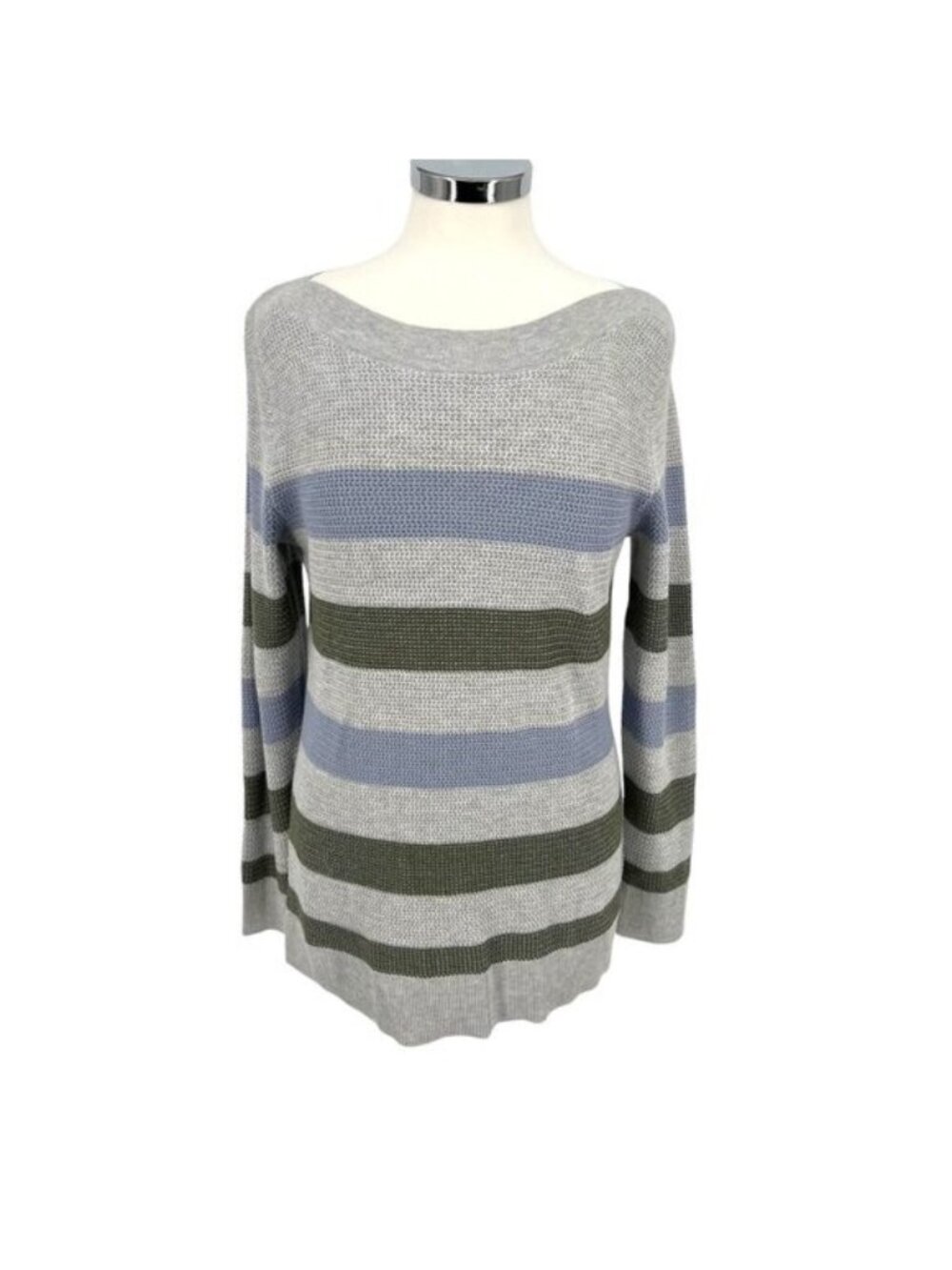 Market & Spruce Striped Boatneck Sweater Gray Lavender Olive Green Size XXL NWT